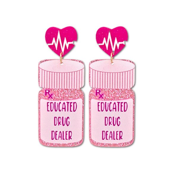 Nurse Pharmacist Dr PA Gift Earring Acrylic Educated Dealer Pink BRAND NEW - Picture 2 of 2